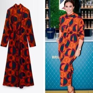 Zara Orange Brown Printed MIDI Dress
Size medium NWT.    #20